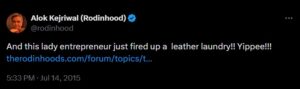 Rodinhoods tweet featuring The Leather Laundry startup story and recognition for India’s premium leather care and restoration brand
