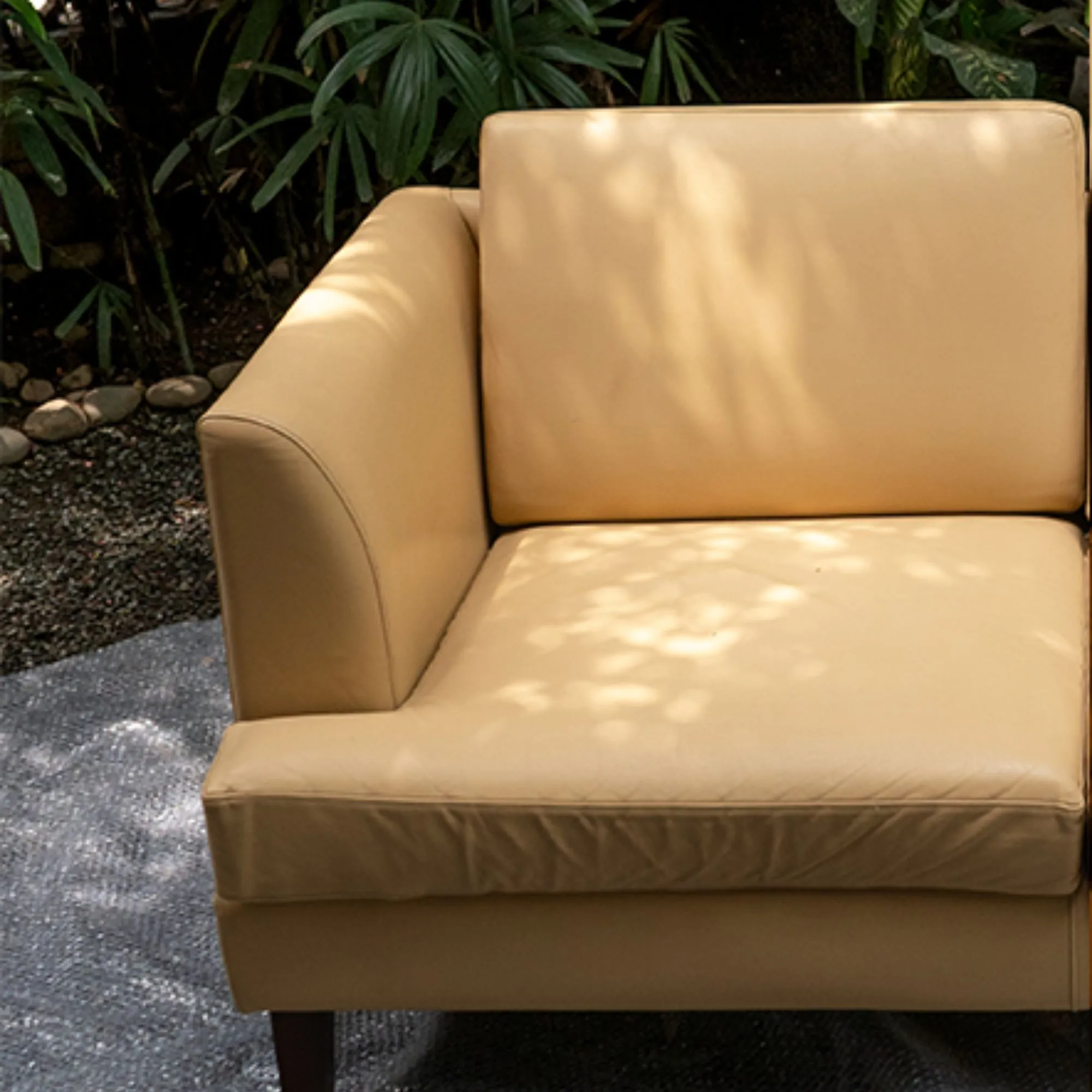 Leather sofa after colour-matched repair and polishing