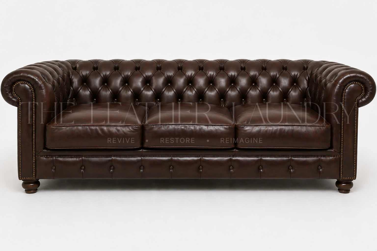 Leather sofa after colour peel repair and recolouring