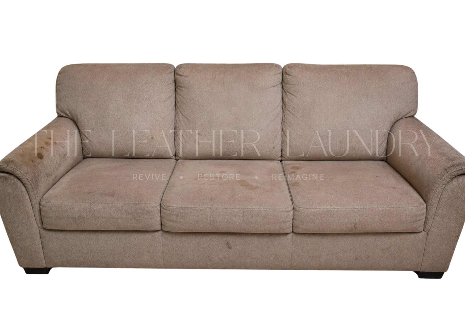 Leather sofa before cleaning — pet stains and marks