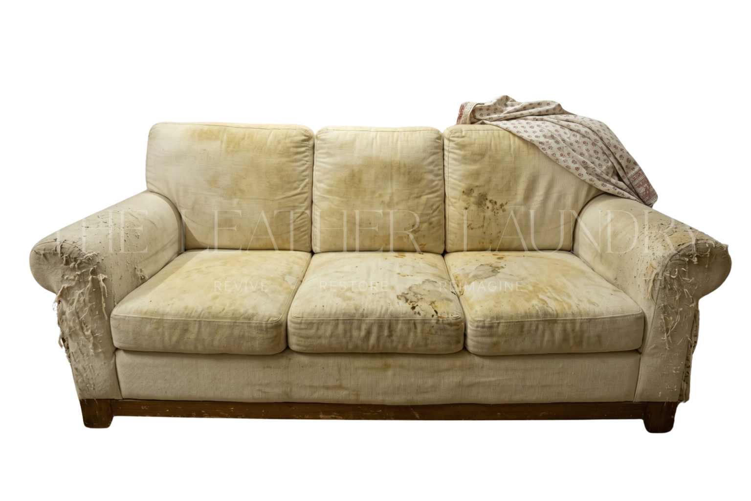 Leather sofa before treatment — ink stains