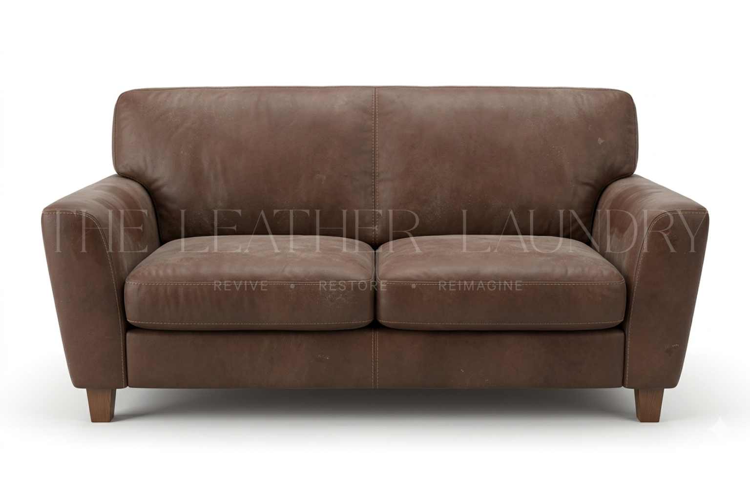 Cream leather sofa before cleaning — coffee stains and discolouration